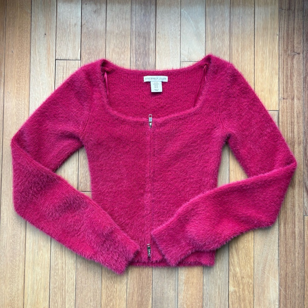 Sincerely Jules Women's Fuzzy Pink Cardigan